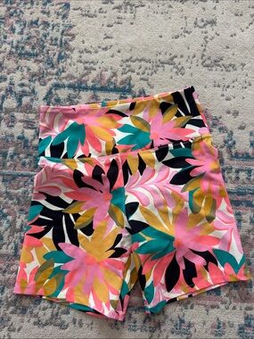 Billabong Floral High-Rise Bike Shorts - Pink, Teal, Gold, Black